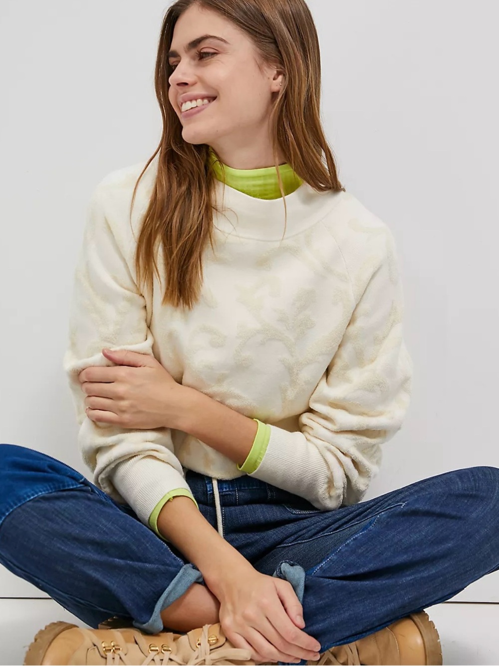 Anthropologie Cream Nina Velvet Sweater Size M/L
